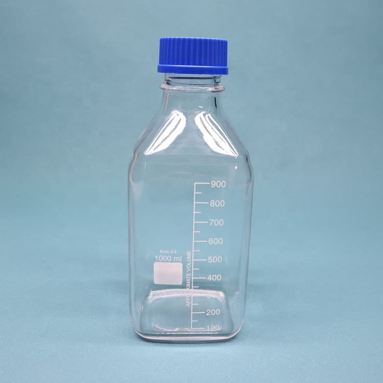 reusable GL45 square glass bottles in clear